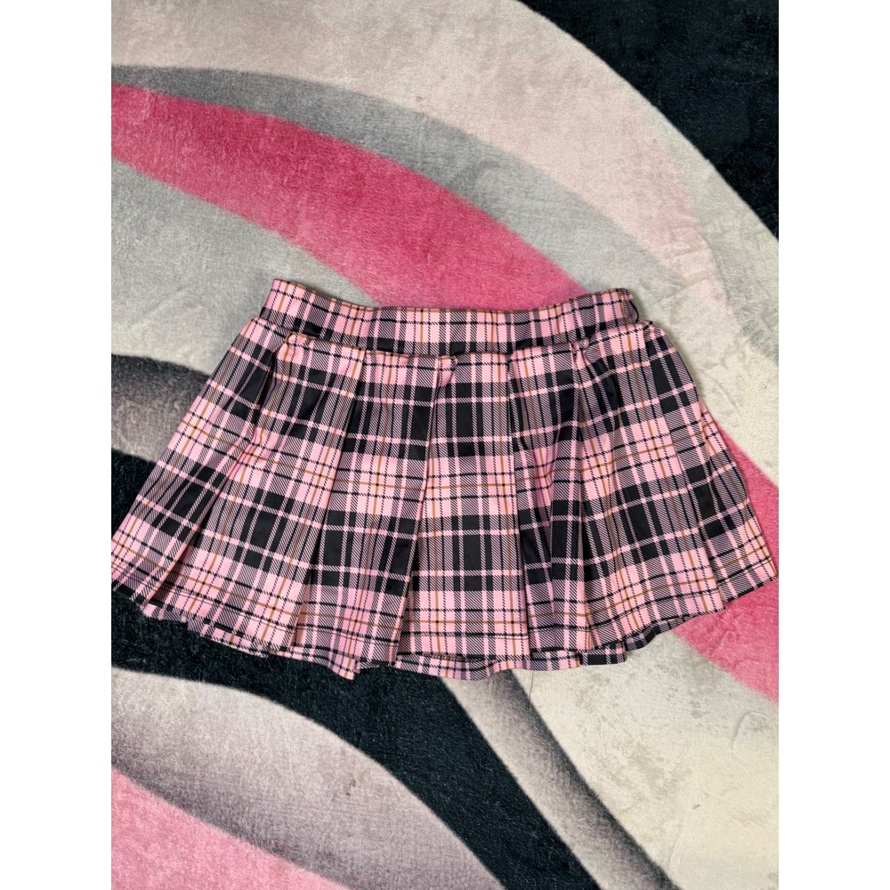 Avidlove Pink Black Plaid Pleated Mini Skirt Womens Large Skater Schoolgirl